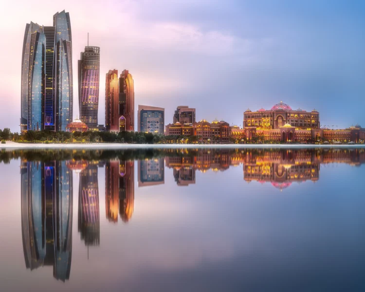 View of Abu Dhabi Skyline at sunrise