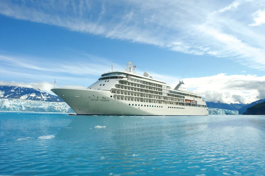 Image of luxury cruise ship in middle of sea